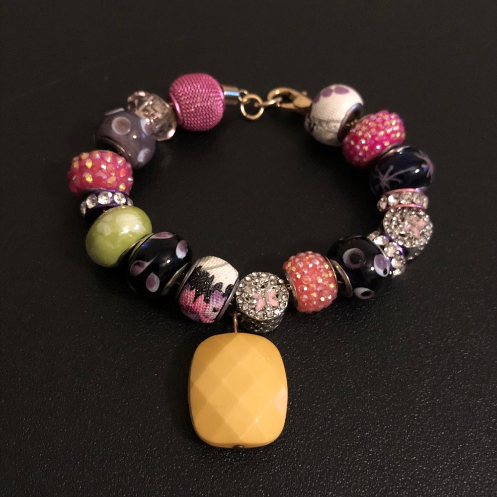 Multicolor Bead Charm Bracelet with Yellow Pendant